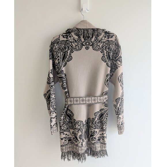 Sioni Paisley Jaquard Fringe Shawl Knit Sweater Cardigan - Picture 4 of 9